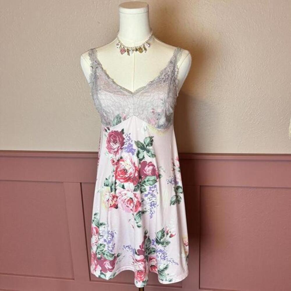 babydoll floral lace chemise nightgown slip flora nikrooz sz small pink